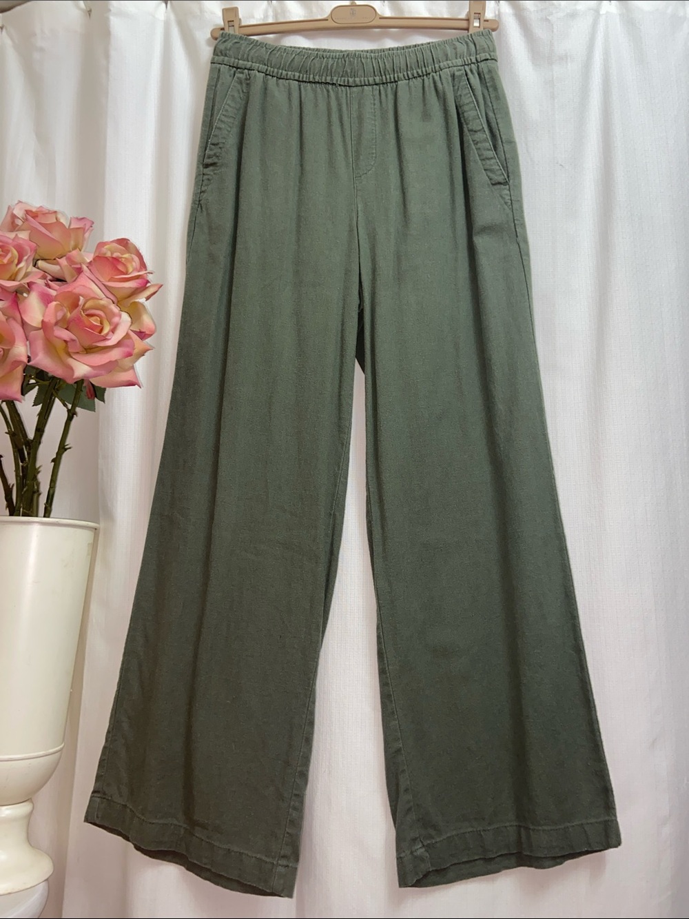 Olive Wide-Leg Linen Pants